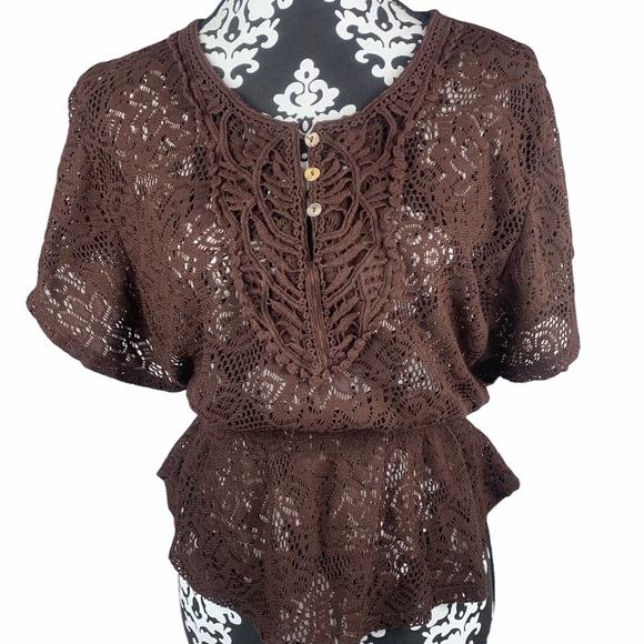 Knitted Peplum Brown Top - Picture 2 of 14